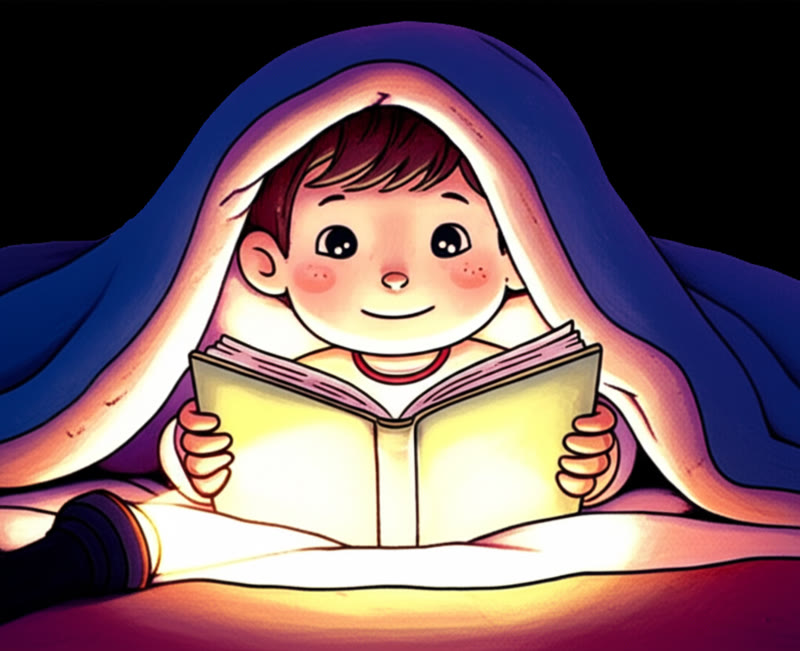 Diego reading at night