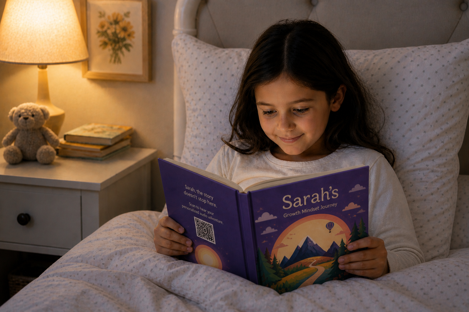 Sarah listening to her audio story at bedtime